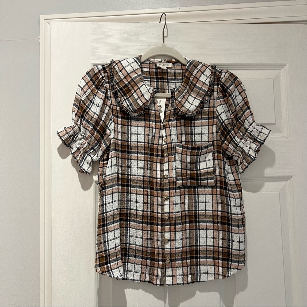 Anthropologie Plaid Button-Front Shirt with Peter Pan Collar